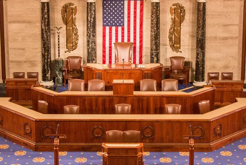 Photo of empty U.S. House of Representatives Chamber