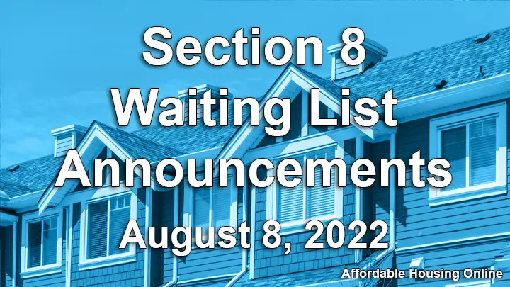 Section 8 Waiting List Announcements Banner image for August 8, 2022