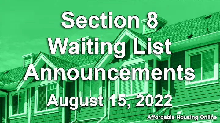 Section 8 Waiting List Announcements Banner image for August 15, 2022