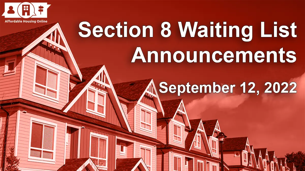 Section 8 Waiting List Announcements Banner image for September 12, 2022 - Affordable Housing Online