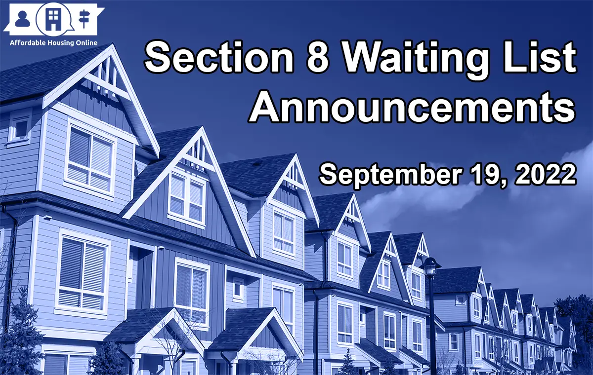 Section 8 Waiting List Announcements Banner image for September 19, 2022 - Affordable Housing Online