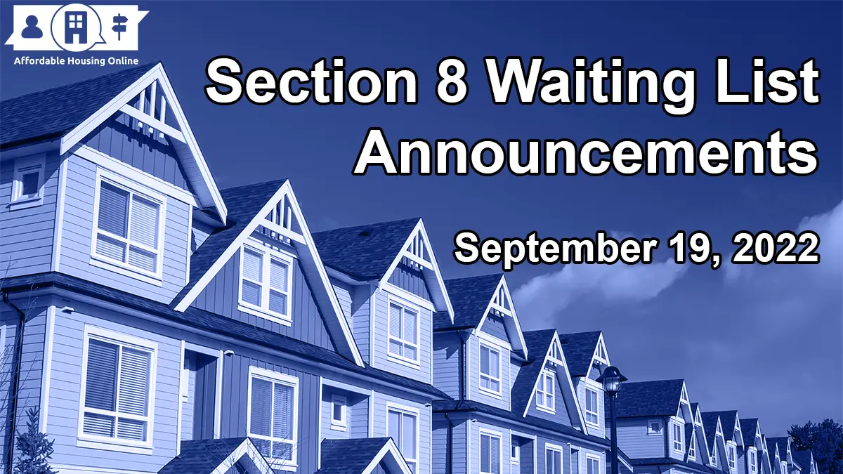 Section 8 Waiting List Announcements Banner image for September 19, 2022 - Affordable Housing Online