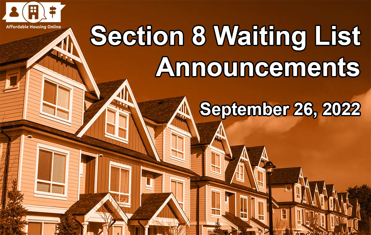 Section 8 Waiting List Announcements Banner image for September 26, 2022 - Affordable Housing Online