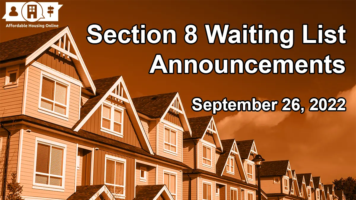 Section 8 Waiting List Announcements Banner image for September 26, 2022 - Affordable Housing Online