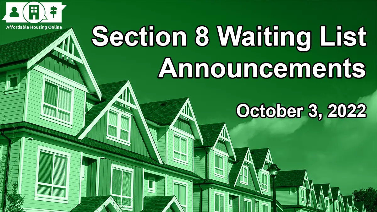 Section 8 Waiting List Announcements Banner image for October 3, 2022 - Affordable Housing Online