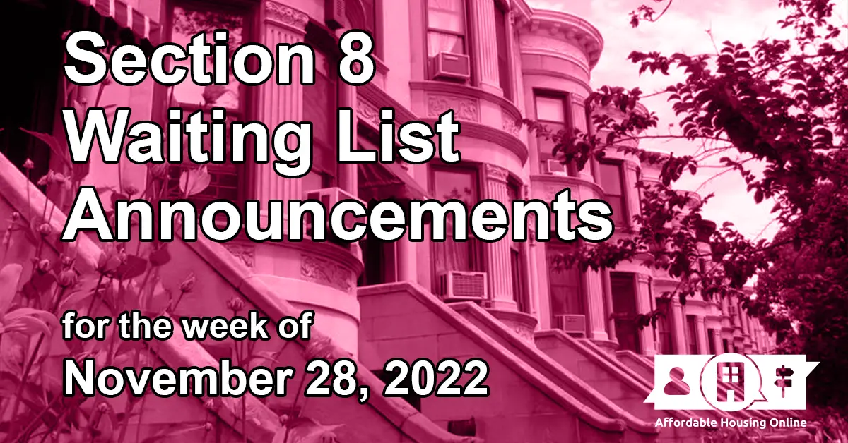 Section 8 Waiting List Announcements Banner image for November 28, 2022 - Affordable Housing Online