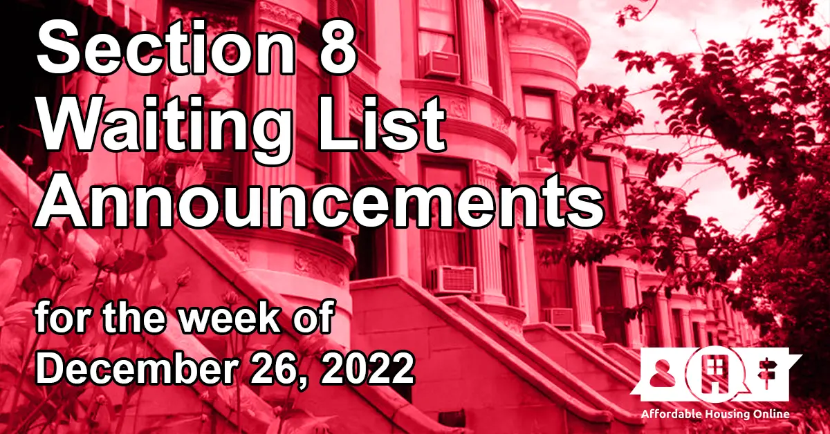 Section 8 Waiting List Announcements Banner image for December 26, 2022 - Affordable Housing Online