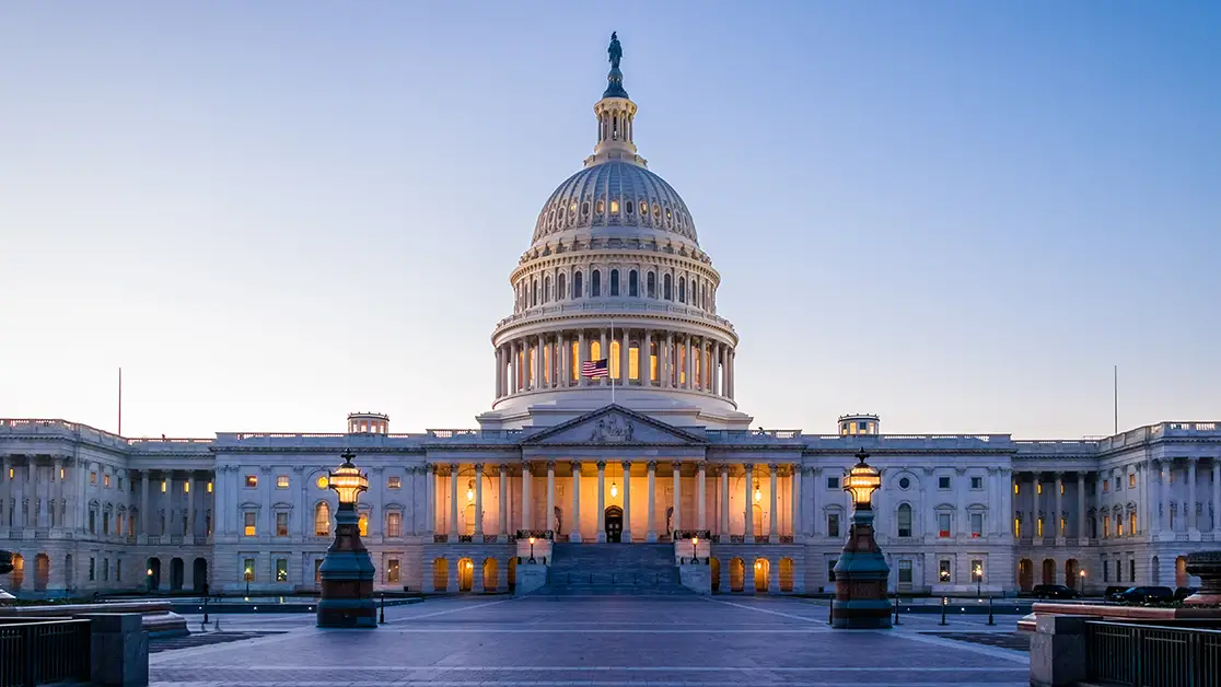 Photo of the U.S. Capitol building at sunset. Photo by Adobe Stock.
