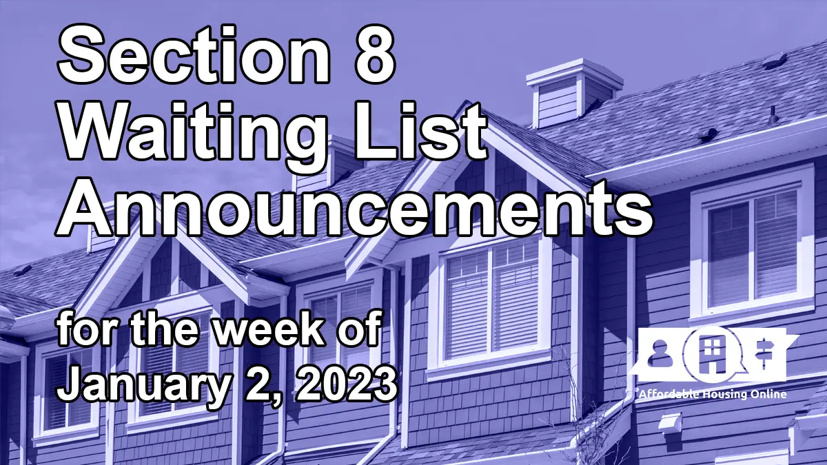 Section 8 Waiting List Announcements Banner image for the week of January 2, 2023 - Affordable Housing Online